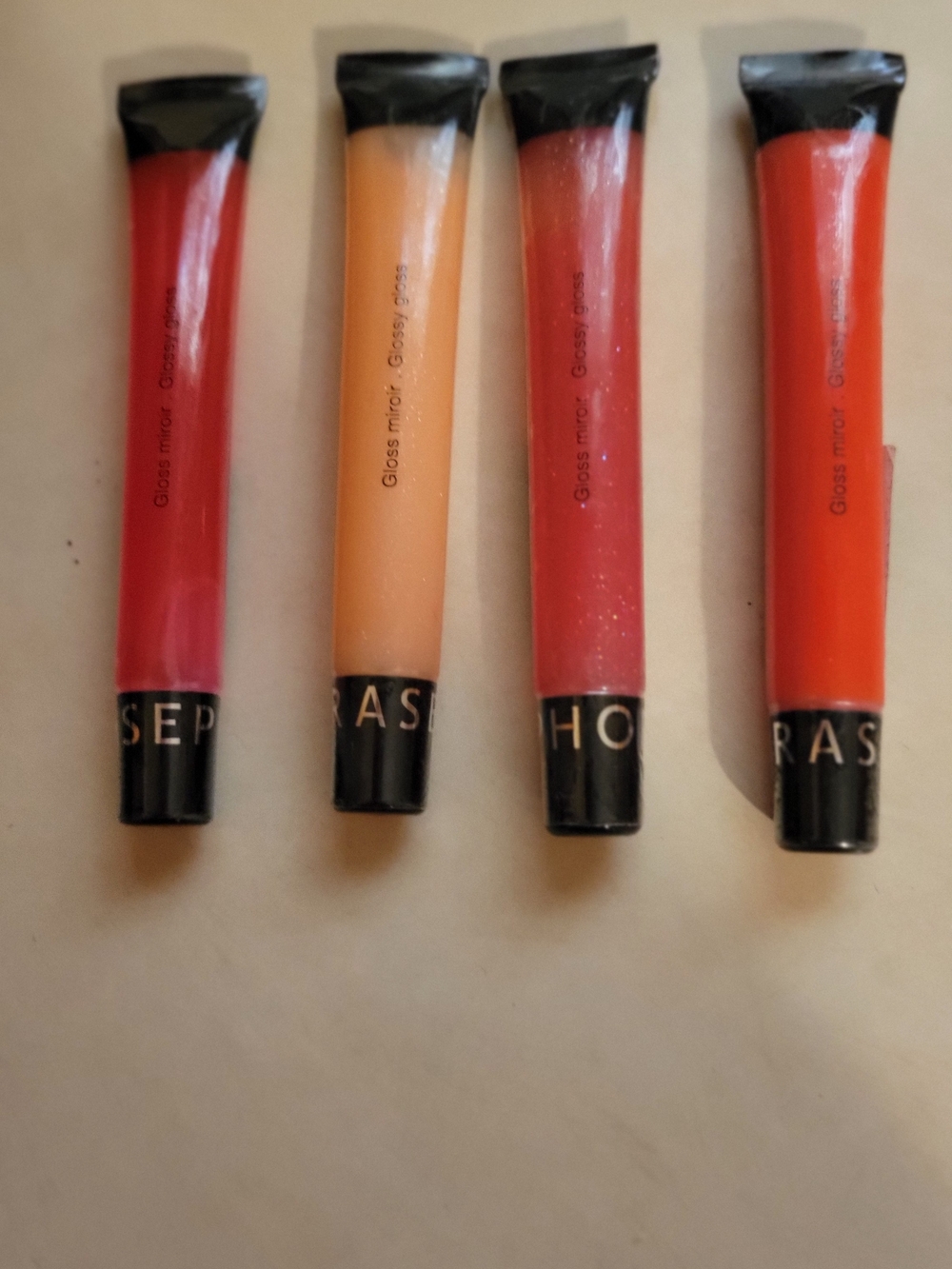 Sephora 4 Gloss Lip Tubes - Red, Peach, Coral, Orange